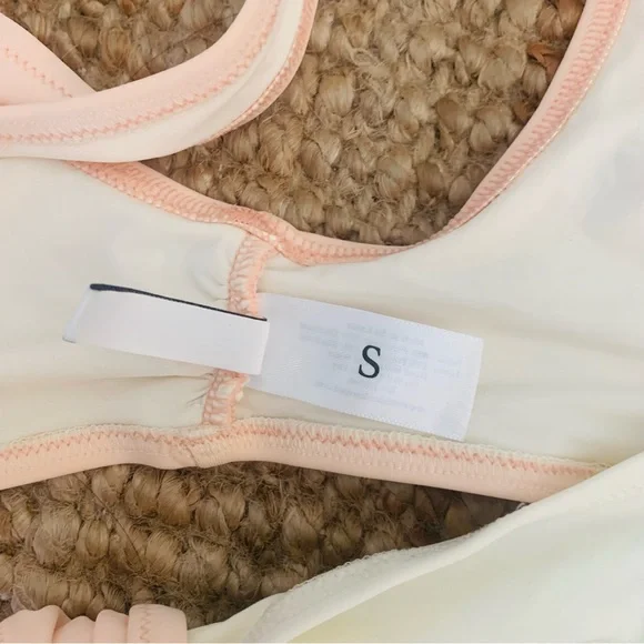 New Solid & Striped Pink White Color-Blocked Tie Front Bikini Top - Picture 7 of 8